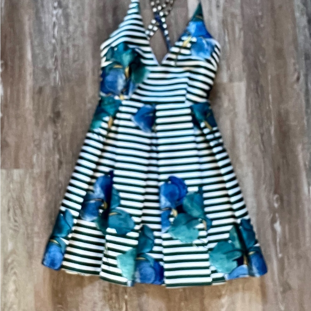 a'gaci Kids Dress with Blue Floral and Stripes